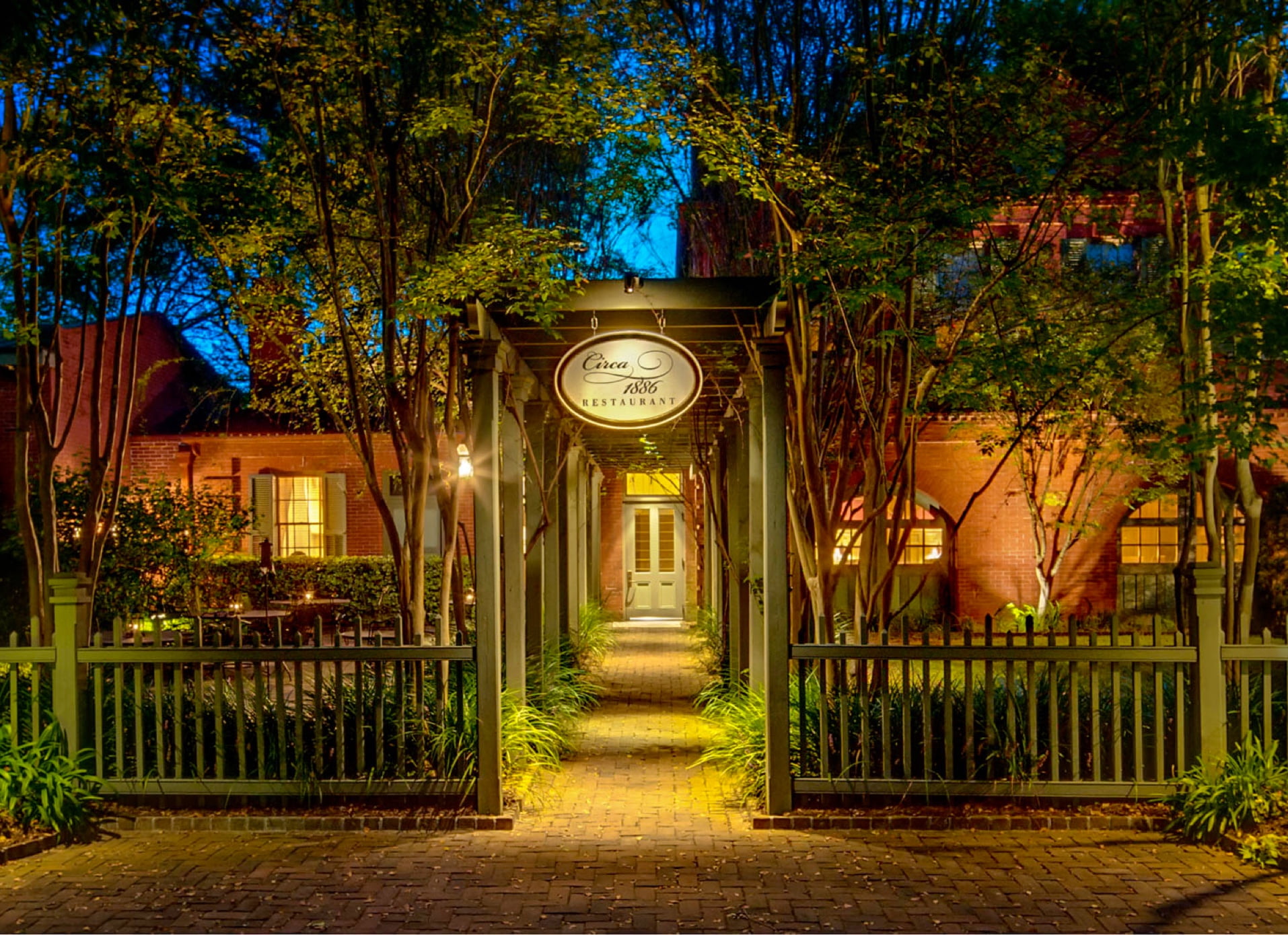 Circa 1886 exterior at night
